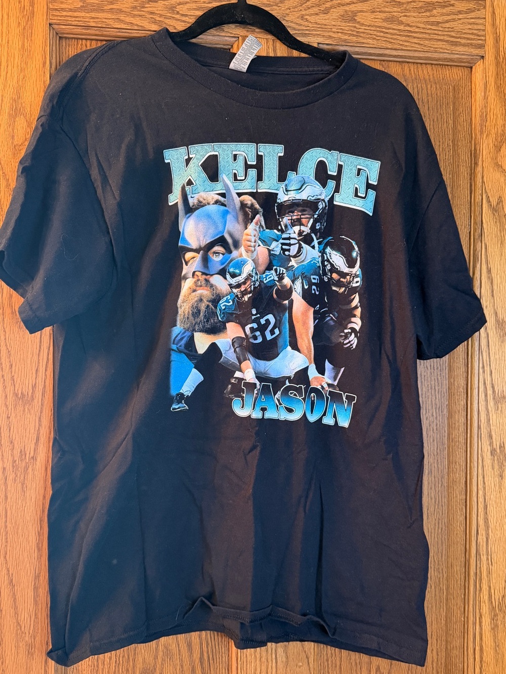 Gildan Black Tee with Light Blue Jason Kelce Graphic